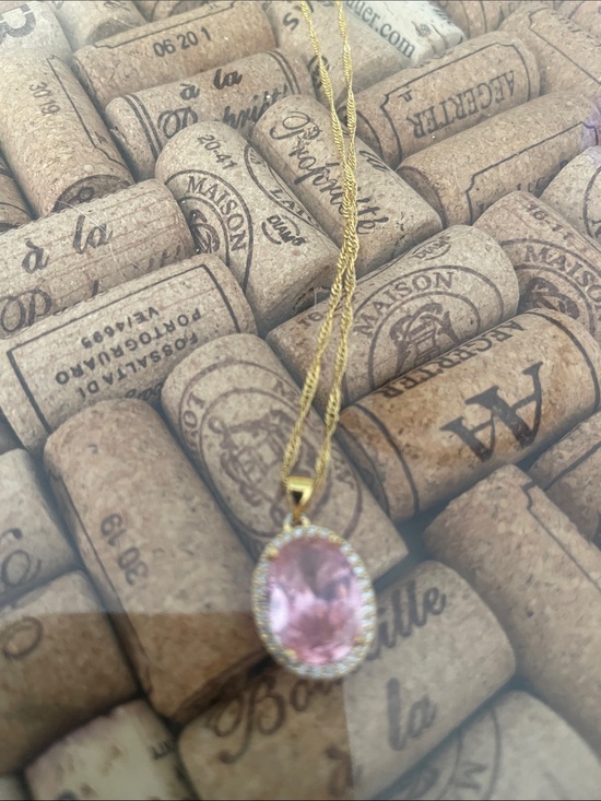 Jewelry - Gold Necklace with Pink Oval Pendant